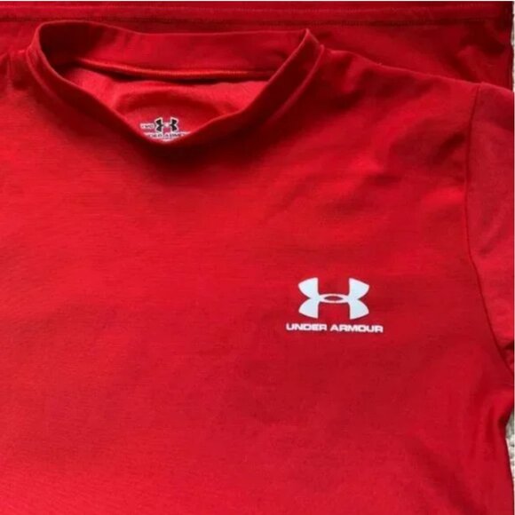 Under Armour Boys Athletic Tech Short Sleeve Base Layer Red Shirt Youth Medium - Picture 3 of 5